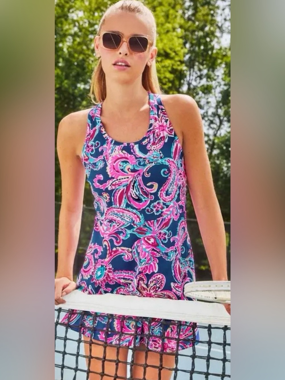 Lilly Pulitzer Navy Paisley Luxletic Dress - Navy & Pink